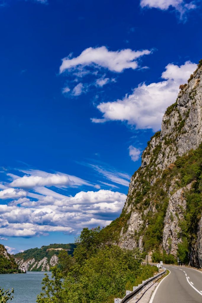 Road beside the Danube at Djerdap in Serbia